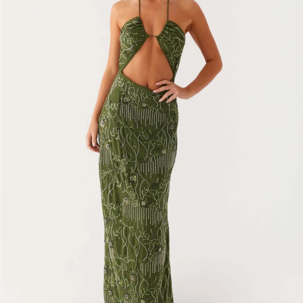 Peppermayo Exclusive - Phoenicia Beaded Maxi Dress - Khaki